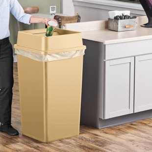 Lavex 50 Gallon Beige Square Trash Can with Drop Shot Lid Lavex 50 Gallon Beige Square Trash Can with Drop Shot Lid