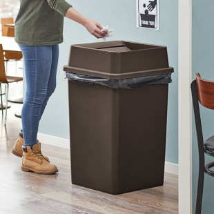 Lavex 35 Gallon Brown Square Trash Can with Drop Shot Lid