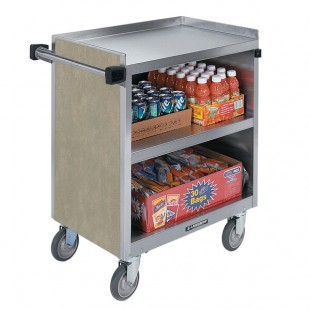 Lakeside 844BS 3 Shelf Heavy Duty Stainless Steel Utility Cart with Enclosed Base and Beige Suede Finish - 22 1/2 Lakeside 844BS 3 Shelf Heavy Duty Stainless Steel Utility Cart with Enclosed Base and Beige Suede Finish - 22 1/2