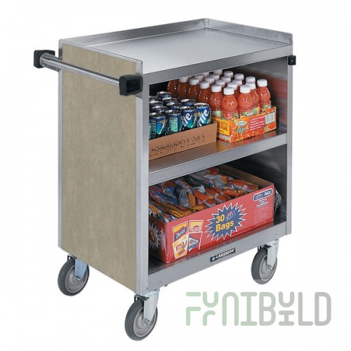 Lakeside 844BS 3 Shelf Heavy Duty Stainless Steel Utility Cart with Enclosed Base and Beige Suede Finish - 22 1/2