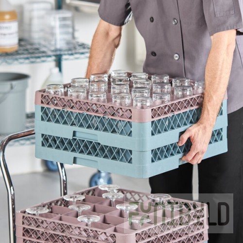 Noble Warewashing 20-Compartment Gray Full-Size Glass Rack with 1 Brown Extender