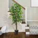LCG Sales 6' Artificial Ficus Tree in Black Deco Metal Pot