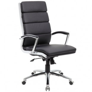Boss Black CaressoftPlus Vinyl High-Back Executive Chair with Metal Chrome Finish Boss Black CaressoftPlus Vinyl High-Back Executive Chair with Metal Chrome Finish