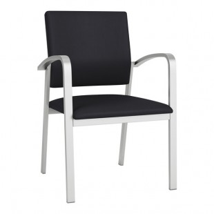 Lesro Newport Patriot Plus Black Vinyl Guest Arm Chair with Silver Powder-Coated Steel Legs