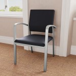 Lesro Newport Patriot Plus Black Vinyl Guest Arm Chair with Silver Powder-Coated Steel Legs Lesro Newport Patriot Plus Black Vinyl Guest Arm Chair with Silver Powder-Coated Steel Legs