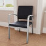 Lesro Newport Patriot Plus Black Vinyl Guest Arm Chair with Silver Powder-Coated Steel Legs Lesro Newport Patriot Plus Black Vinyl Guest Arm Chair with Silver Powder-Coated Steel Legs