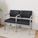 Lesro Lenox Steel Patriot Plus Black Vinyl Loveseat with Center Arm Lesro Lenox Steel Patriot Plus Black Vinyl Loveseat with Center Arm