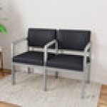 Lesro Lenox Steel Patriot Plus Black Vinyl Loveseat with Center Arm Lesro Lenox Steel Patriot Plus Black Vinyl Loveseat with Center Arm
