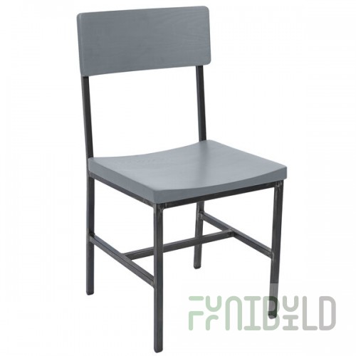 BFM Seating Memphis Distressed Rustic Clear Coated Steel Customizable Side Chair with Gray Ash Wooden Back and Seat