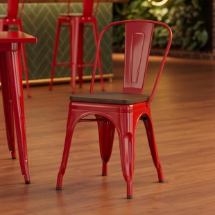 Lancaster Table & Seating Alloy Ruby Red Indoor Cafe Chair with Walnut Wood Seat