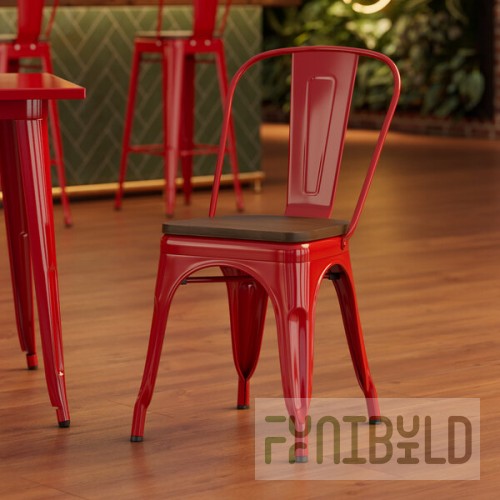 Lancaster Table & Seating Alloy Ruby Red Indoor Cafe Chair with Walnut Wood Seat