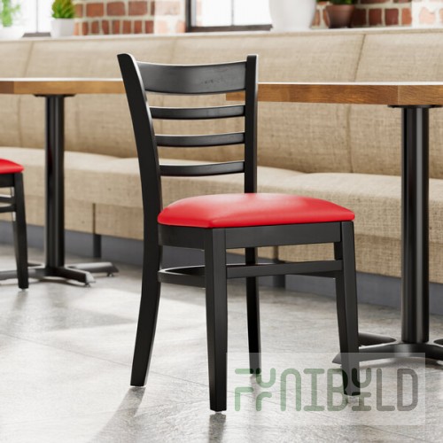 Lancaster Table & Seating Black Finish Wood Ladder Back Chair with Red Vinyl Seat - Detached Seat