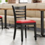 Lancaster Table & Seating Black Finish Wood Ladder Back Chair with Red Vinyl Seat - Detached Seat