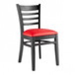 Lancaster Table & Seating Black Finish Wood Ladder Back Chair with Red Vinyl Seat - Detached Seat