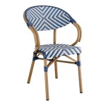 Lancaster Table & Seating Bistro Navy and White Chevron Weave Rattan Outdoor Arm Chair