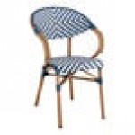 Lancaster Table & Seating Bistro Navy and White Chevron Weave Rattan Outdoor Arm Chair