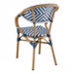 Lancaster Table & Seating Bistro Navy and White Chevron Weave Rattan Outdoor Arm Chair