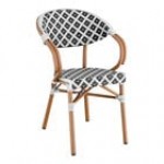 Lancaster Table & Seating Bistro Navy and White Chevron Weave Rattan Outdoor Arm Chair