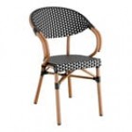 Lancaster Table & Seating Bistro Navy and White Chevron Weave Rattan Outdoor Arm Chair