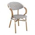 Lancaster Table & Seating Bistro Navy and White Chevron Weave Rattan Outdoor Arm Chair
