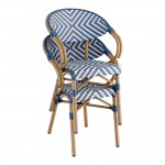 Lancaster Table & Seating Bistro Navy and White Chevron Weave Rattan Outdoor Arm Chair