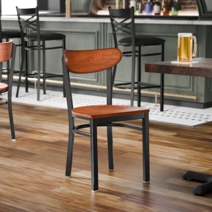 Lancaster Table & Seating Boomerang Black Finish Chair with Antique Walnut Wood Seat and Back Lancaster Table & Seating Boomerang Black Finish Chair with Antique Walnut Wood Seat and Back