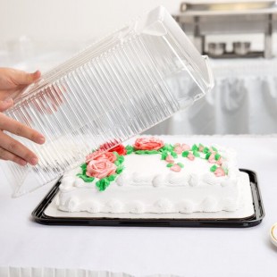 D&W Fine Pack 1/4 Size 2-3 Layer Sheet Cake Display Container with Clear Dome Lid - 10/Pack