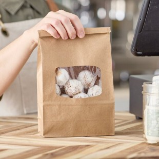 Choice 2 lb. Brown Kraft Customizable Paper Cookie / Coffee / Donut Bag with Window and Tin Tie Closure - 500/Case