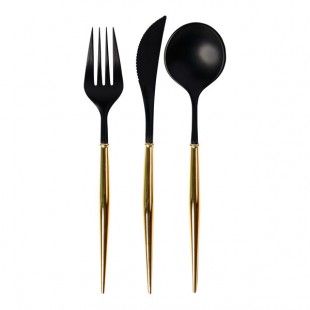 Sophistiplate Bella Black / Gold Extra Heavy Weight Plastic Cutlery - 288/Case