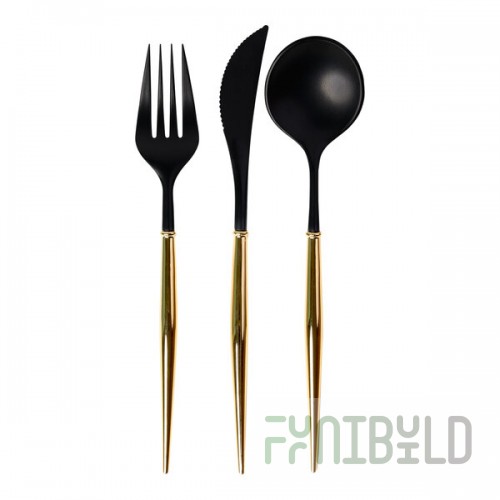 Sophistiplate Bella Black / Gold Extra Heavy Weight Plastic Cutlery - 288/Case