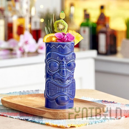 Acopa 21 oz. Blue Ceramic Tiki Mug - Sample