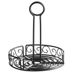 American Metalcraft WBCC7 Black Round Wrought Iron Scroll Design Condiment Caddy - 7 1/2