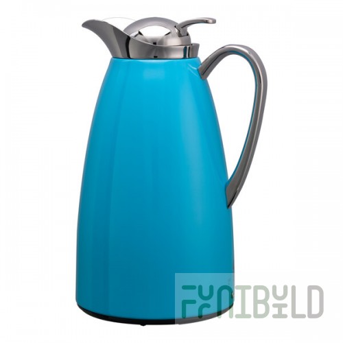 Service Ideas Classy 33.8 oz. Blue Powder-Coated Stainless Steel Glass Insulated Coffee Carafe / Server with Push-Button Lid CJZ1BLU