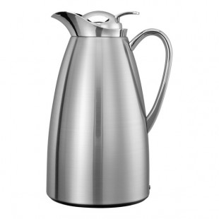 Service Ideas Classy 33.8 oz. Brushed Stainless Steel Glass Insulated Coffee Carafe / Server with Push-Button Lid CJZ1BS