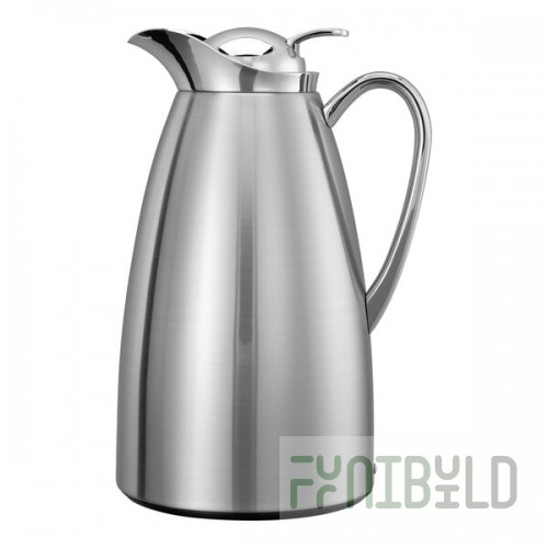 Service Ideas Classy 33.8 oz. Brushed Stainless Steel Glass Insulated Coffee Carafe / Server with Push-Button Lid CJZ1BS