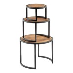 TableCraft 3-Piece Round Acacia Wood and Steel Riser Set TableCraft 3-Piece Round Acacia Wood and Steel Riser Set