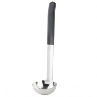 TableCraft AM5302BK Antimicrobial 2 oz. One-Piece Stainless Steel Ladle with Black Handle