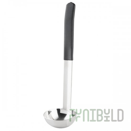 TableCraft AM5302BK Antimicrobial 2 oz. One-Piece Stainless Steel Ladle with Black Handle