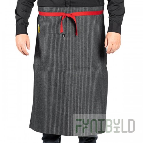 Uncommon Chef 3105 Pinstripe Customizable 100% Cotton Denim King Pin Bistro Apron with Red Webbing and 1 Pocket - 33