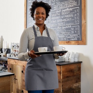 Choice Gray Poly-Cotton Front of House Bib Apron with 3 Pockets - 25