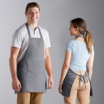 Choice Gray Poly-Cotton Front of House Bib Apron with 3 Pockets - 25 Choice Gray Poly-Cotton Front of House Bib Apron with 3 Pockets - 25