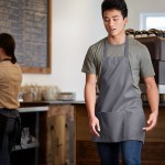 Choice Gray Poly-Cotton Front of House Bib Apron with 3 Pockets - 25 Choice Gray Poly-Cotton Front of House Bib Apron with 3 Pockets - 25