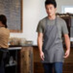 Choice Gray Poly-Cotton Front of House Bib Apron with 3 Pockets - 25 Choice Gray Poly-Cotton Front of House Bib Apron with 3 Pockets - 25
