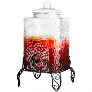 Stylesetter Homestead 2.5 Gallon Hammered Glass Beverage Dispenser with Black Metal Stand by Jay Companies Stylesetter Homestead 2.5 Gallon Hammered Glass Beverage Dispenser with Black Metal Stand by Jay Companies