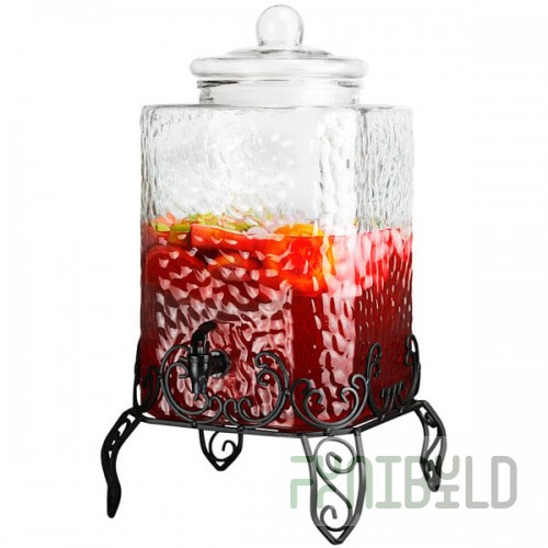 Stylesetter Homestead 2.5 Gallon Hammered Glass Beverage Dispenser with Black Metal Stand by Jay Companies
