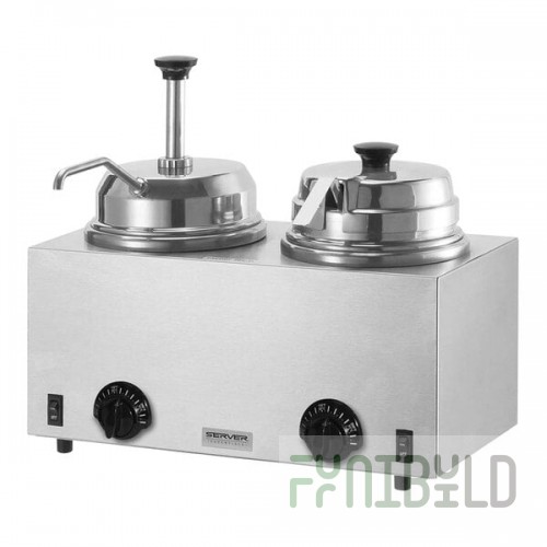 Server Twin FS/FSP 81290 3 Qt. Round Topping Warmer with Pump and Ladle - 120V, 1000W