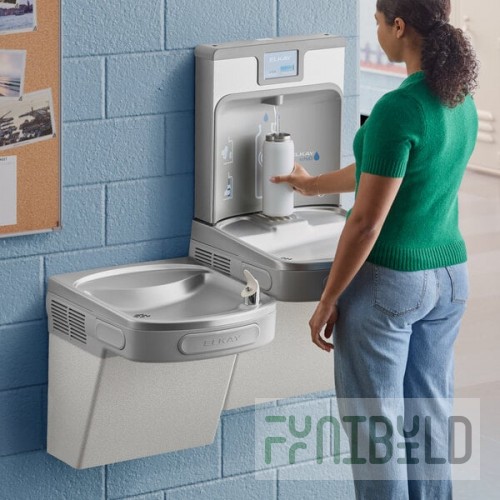 Zurn Elkay LZSTL8WSLK ezH20 8 GPH Light Gray Hands-Free Filtered Bottle Filling Station with Versatile Bi-Level Vandal-Resistant Drinking Fountain - Chilled