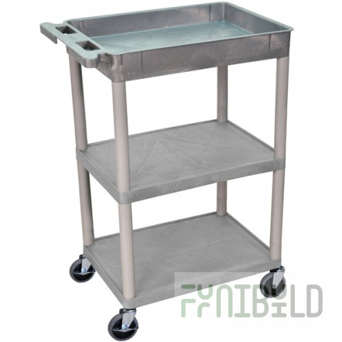 Luxor STC122-G Gray Three Shelf Utility Cart