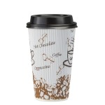 Choice 16 oz. Sleeveless Bean Print Paper Hot Cup and Lid - 100/Case Choice 16 oz. Sleeveless Bean Print Paper Hot Cup and Lid - 100/Case