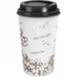 Choice 16 oz. Sleeveless Bean Print Paper Hot Cup and Lid - 100/Case Choice 16 oz. Sleeveless Bean Print Paper Hot Cup and Lid - 100/Case
